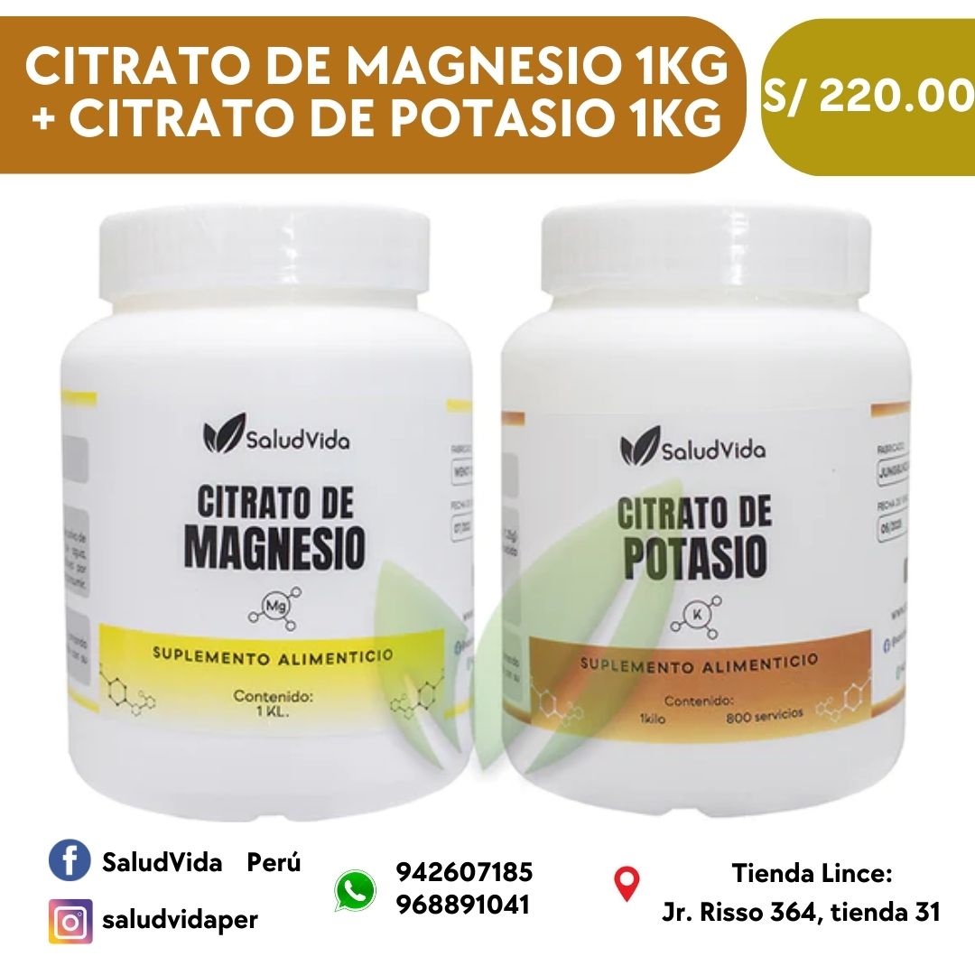 Pack Citrato de Magnesio en polvo 1 Kg + Citrato de potasio en polvo 1 Kg