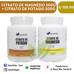 Pack Citrato de Magnesio en polvo 500 g + Citrato de potasio en polvo 500 grs-