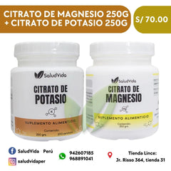 Pack Citrato de Magnesio en polvo 250 g + Citrato de potasio en polvo 250 g