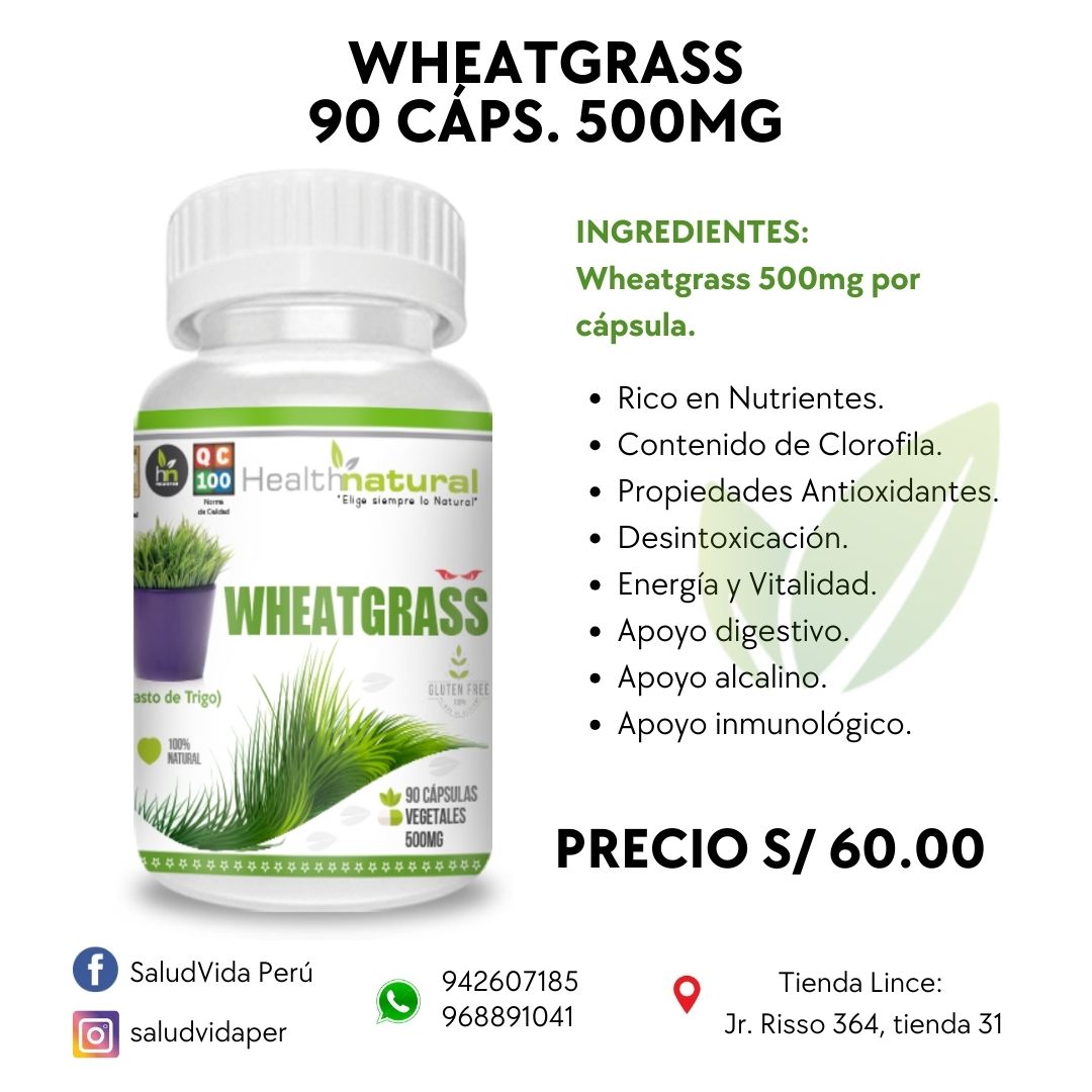 Wheatgrass 90 cápsulas 500mg - Desintoxica y Regenera el Hígado.