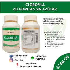 CLOROFILA 60 GOMITAS SIN AZÚCAR PARA ADULTOS | Mal aliento, Energía, Digestión.