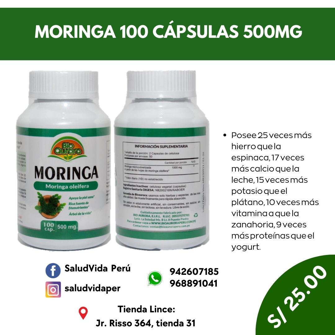 moringa 500mg. 100 cápsulas