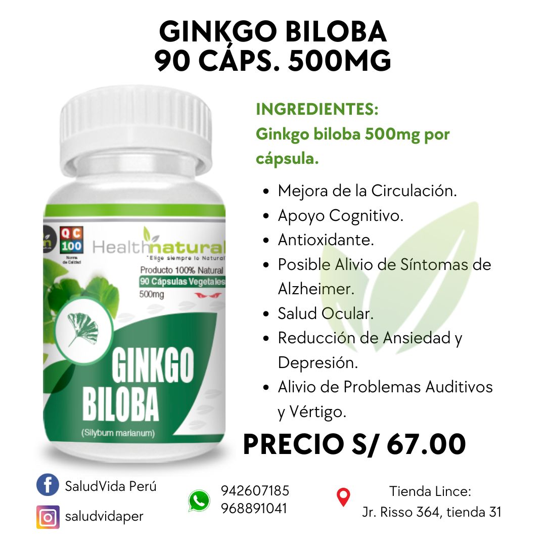 GINKGO BILOBA 90 CÁPSULAS 500MG | Circulación sanguínea, Antioxidante, Estrés, Depresión.