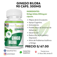 GINKGO BILOBA 90 CÁPSULAS 500MG | Circulación sanguínea, Antioxidante, Estrés, Depresión.