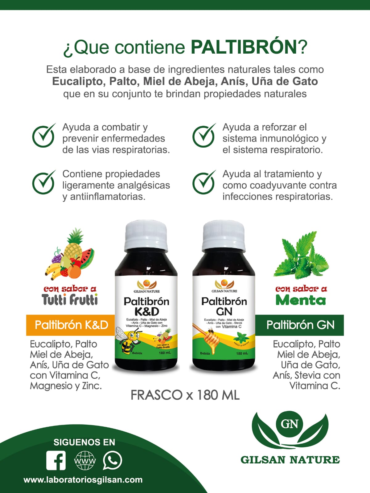 Paltibrón GN  180ml. - Sabor Menta - Infecciones respiratorias