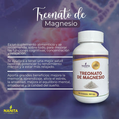 TREONATO DE MAGNESIO 100 CÁPSULAS 500MG. | Memoria, Estrés, Ansiedad, Sueño.