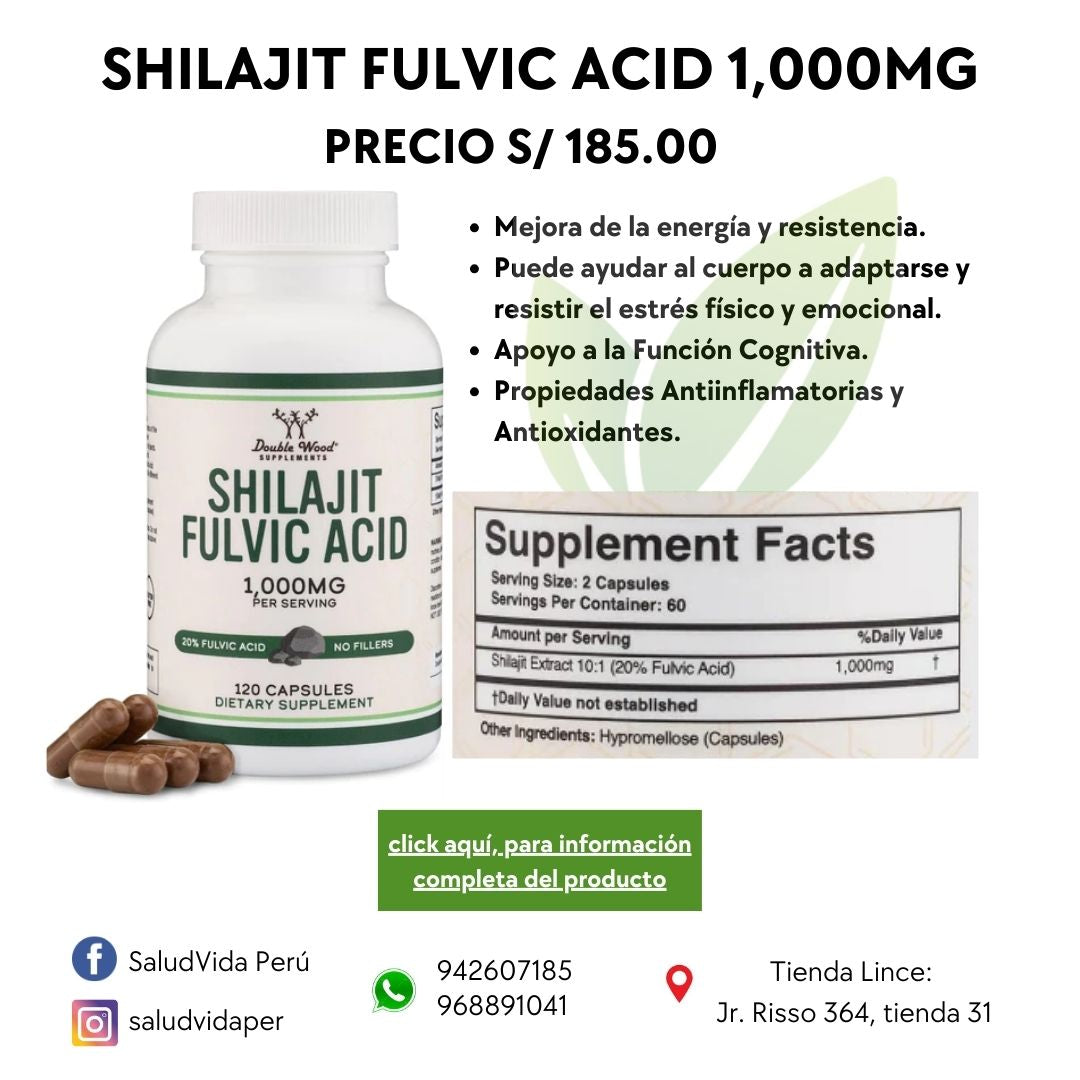 Shilajit Pure Himalayan Capsules (20% Fulvic Acid Supplement) 1,000mg. 120 cápsulas