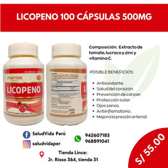 LICOPENO 500MG 100 CÁPSULAS | Colesterol, Vista, Cáncer de próstata.