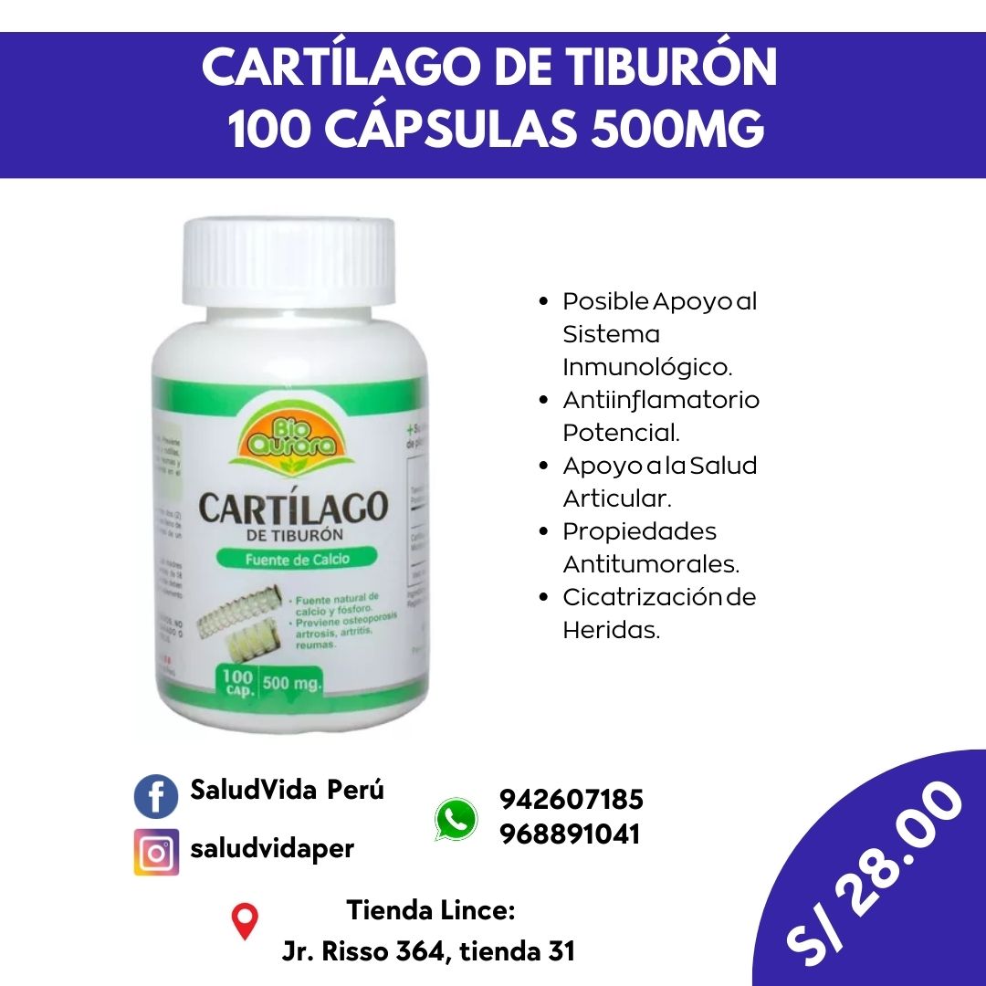 Cartílago de tiburón 100 cápsulas 500mg