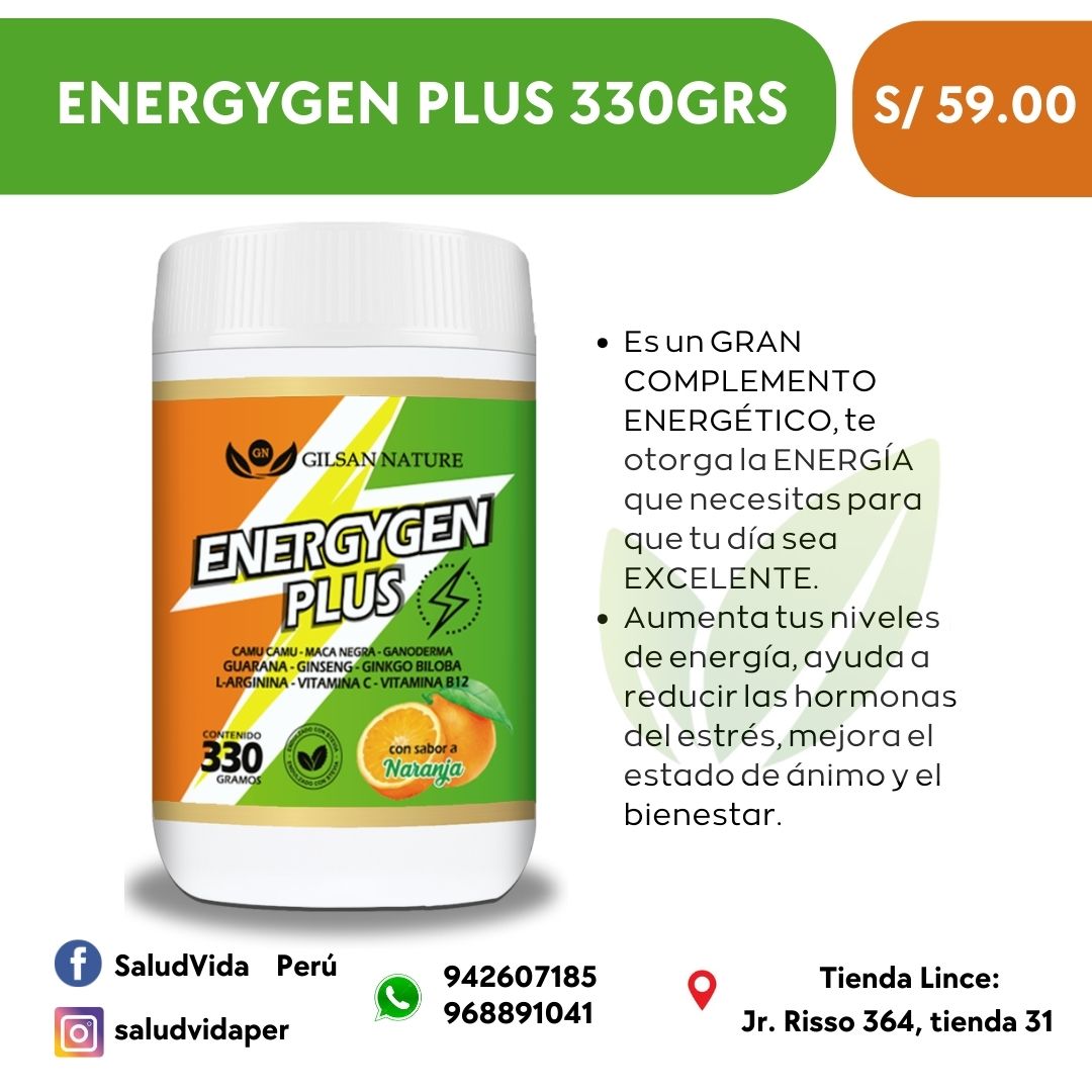 Energygen Plus 330 grs. - Maca Negra, Guaraná, Ganoderma, Ginseng, Ginkgo Biloba, Stevia con L-ARGININA,