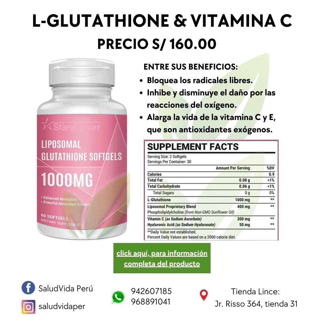 L-Glutatión con vitamina C | 1000 mg p/s | 60 cápsulas blandas