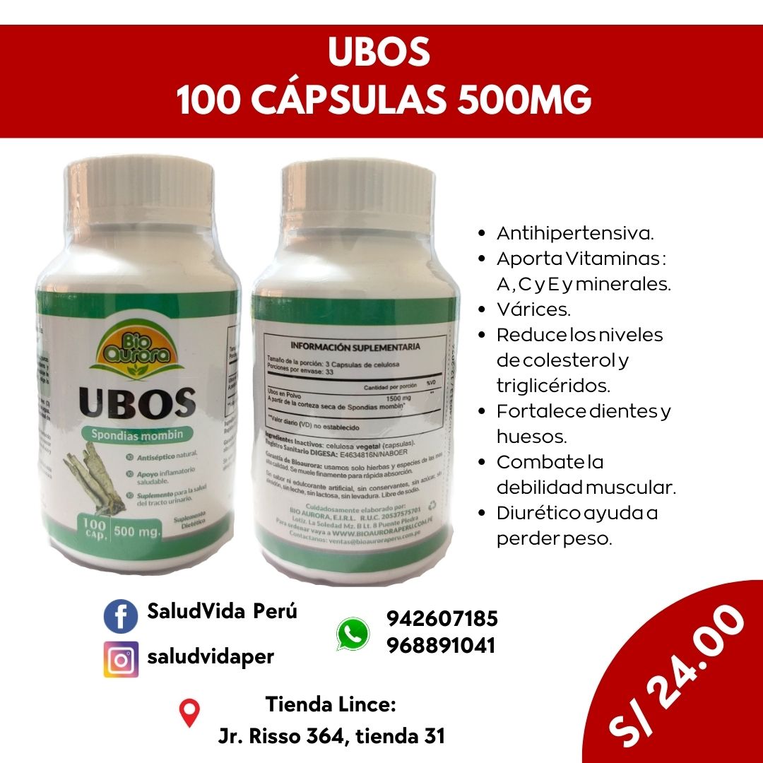 Ubos 500mg. 100 cápsulas - Desinflamante natural