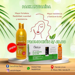 PACK ANTICAÍDA DE CABELLO (1 Caja Loción Capilar placenta y aloe x12 + 1 Shampoo 500ml aceite de ricino)