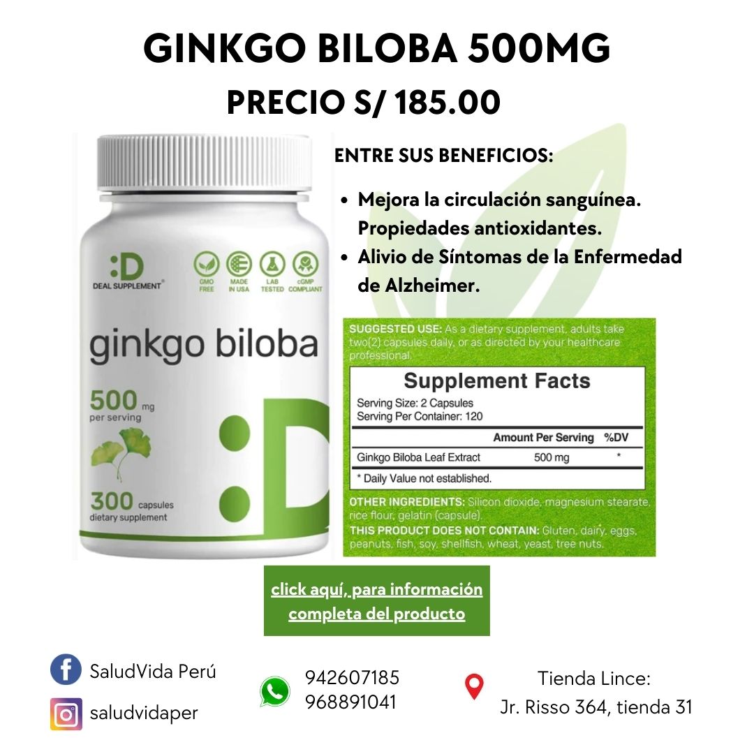 GINKGO BILOBA 300 CÁPSULAS 500MG P/S | Circulación sanguínea, Antioxidante, Estrés, Depresión.