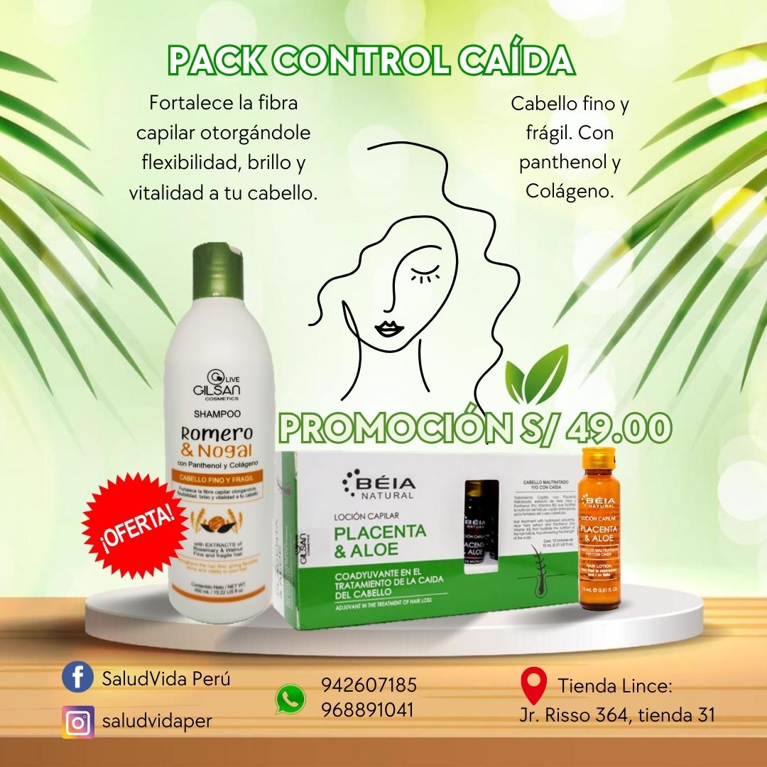 Loción Capilar + Shampoo 450ml Romero - Control Caída