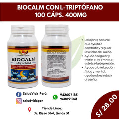 Biocalm 400mg. 100 cápsulas - Insomnio y depresiòn.