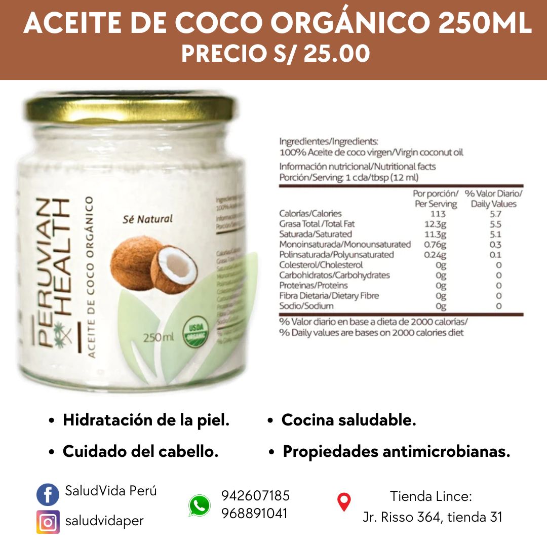 ACEITE DE COCO VIRGEN ORGÁNICO 250ML. | Sobre peso, Alzheimer, antiinflamatorio y metabolismo.