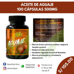 Aguaje aceite premium en cápsulas 500 mg | 100 cápsulas blandas - Salud Vida Peru