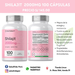 SHILAJIT 2,000MG (equivalente) 100 CÁPSULAS | Antioxidante, Articulaciones, Fertilidad, Testosterona, Desintoxicante.