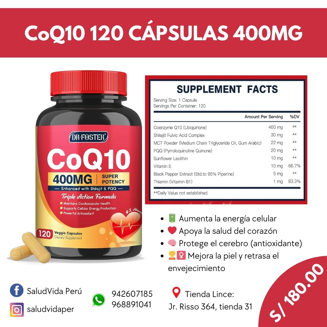 COQ-10  400MG. 120 CÁPSULAS | Presión arterial alta , Rendimiento físico, Antioxidante.