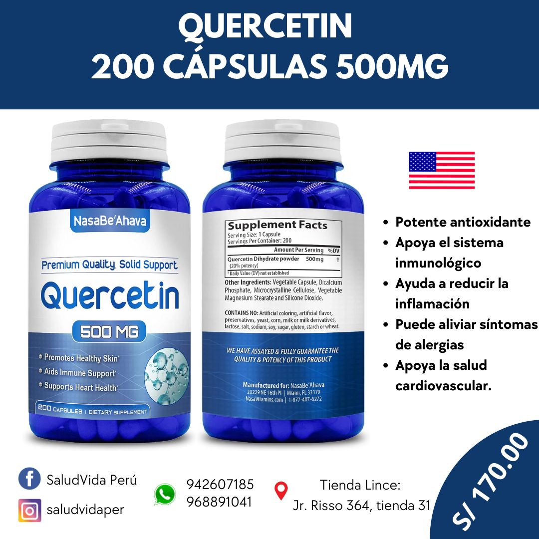 QUERCETINA 500MG 2000 CÁPS. | Antioxidante, Antiiflamatorio, Anticancerígeno, Alergias, Asma.