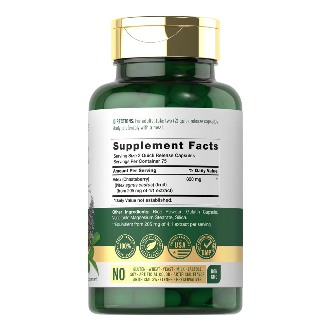 VITEX CHASTEBERRY 150 CÁPSULAS 820MG | Equilibrio hormonal, Menstruación, Fertilidad, Menopausia, Acné Hormonal.