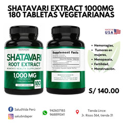 SHATAVARI 1000MG 180 CÁPSULAS  | Hemorragias, Tumores en mujeres, Menopausia, Fertilidad, Menstruación.