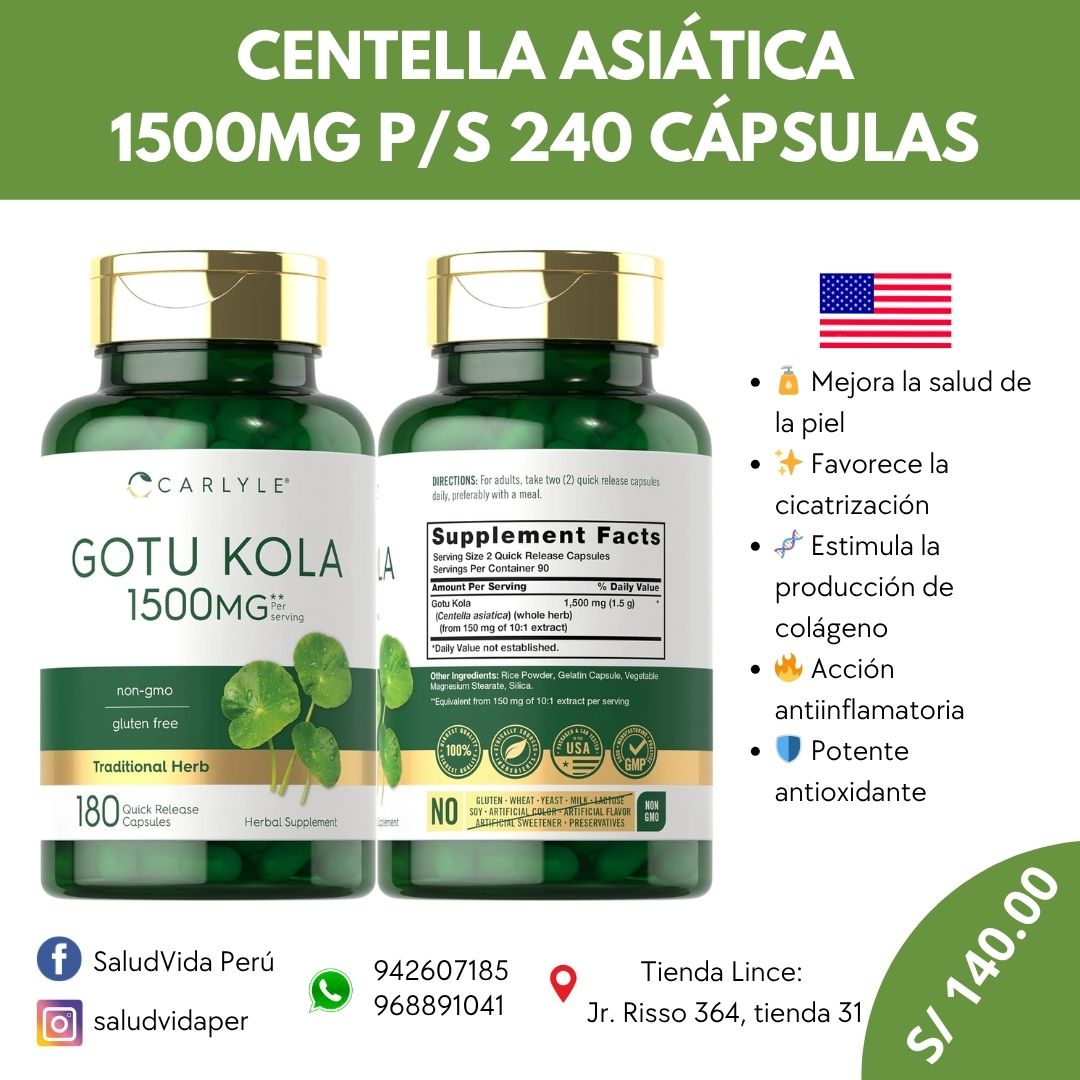 Gotu Kola o Centella Asiática 1500mg. p/s 180 cápsulas