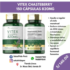 VITEX CHASTEBERRY 150 CÁPSULAS 820MG | Equilibrio hormonal, Menstruación, Fertilidad, Menopausia, Acné Hormonal.