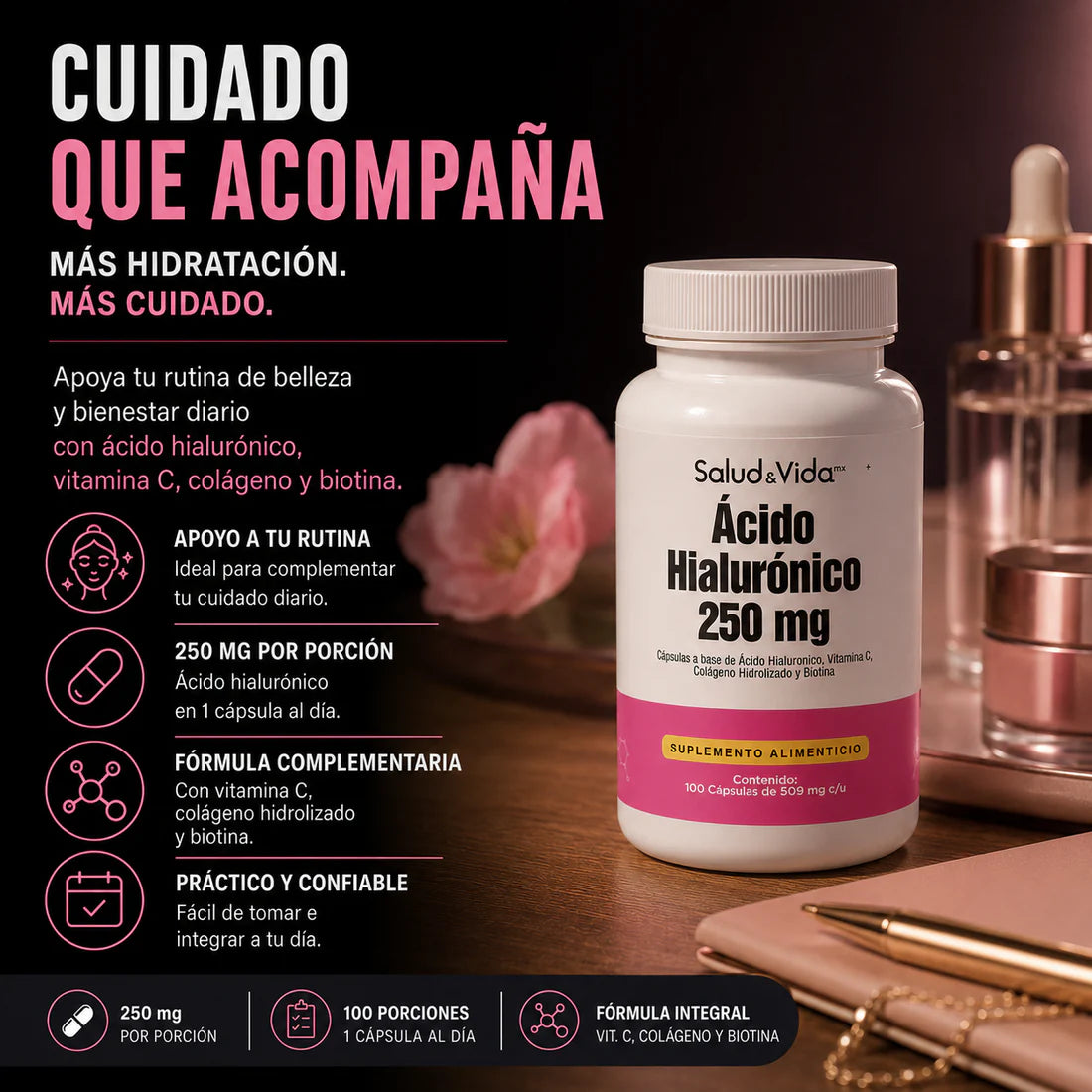Ácido Hialurónico 250mg 100 cápsulas