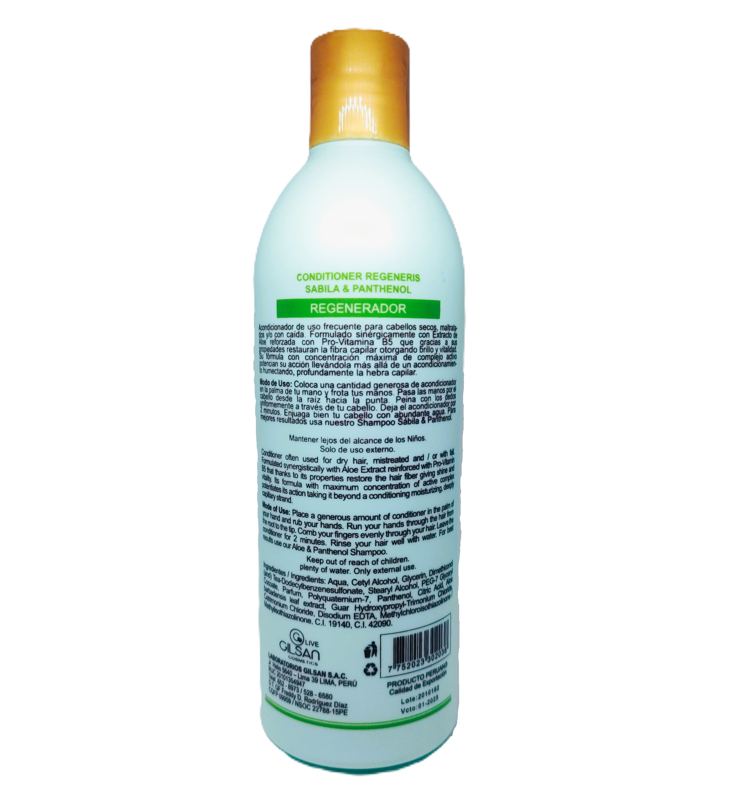 Acondicionador de Sábila y Panthenol 500ml. Cabello con caída, secos, maltratados