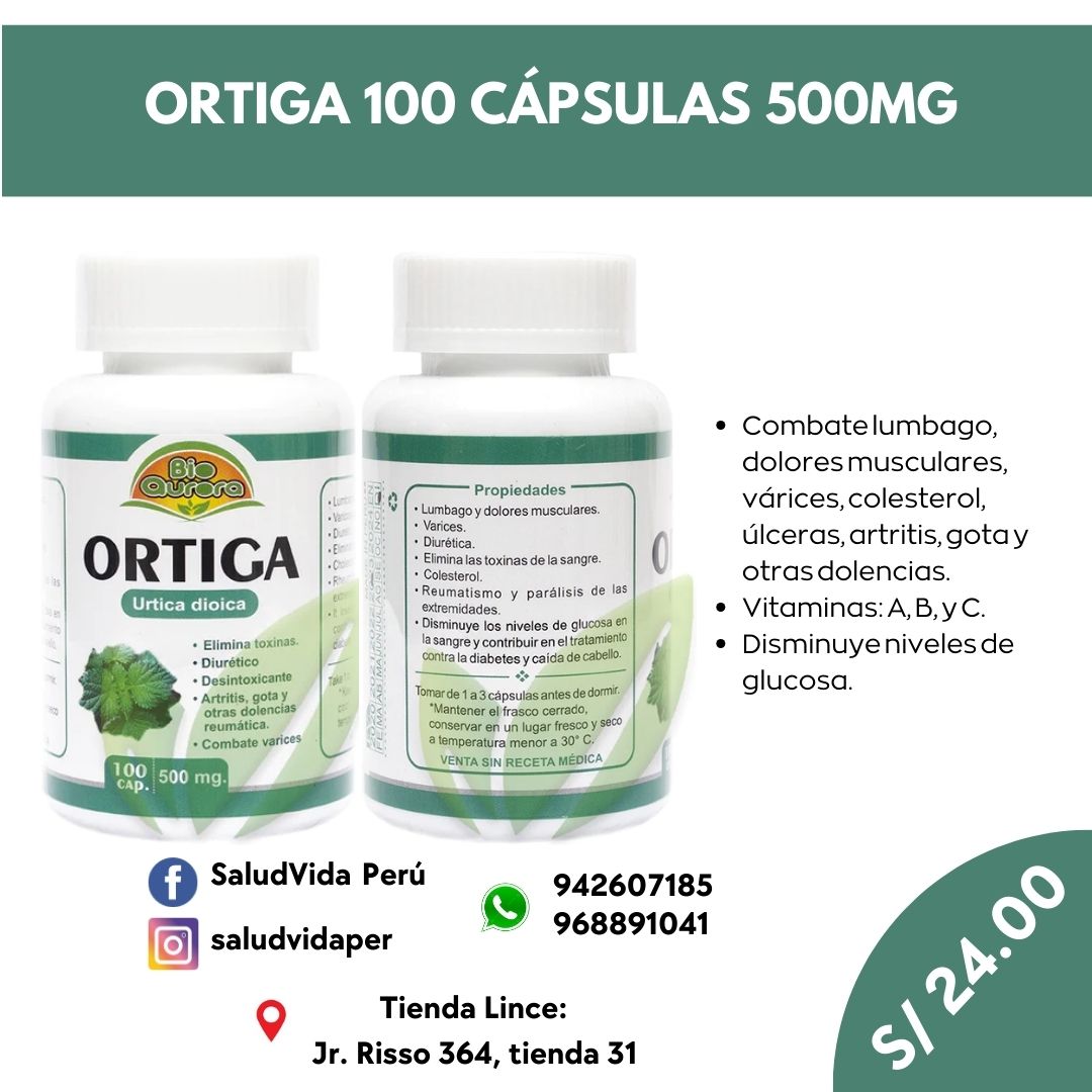 ORTIGA 100 CÁPSULAS 500MG | Artritis, Antioxidante, Alergias, Diabetes, Diurético, Próstata. - Salud Vida Peru