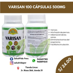 VARISAN 100 CÁPSULAS 500MG | Varices, Hinchazón, Inflamación, Circulación, Reumatismo. - Salud Vida Peru