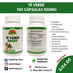 TÉ VERDE 500MG. 100 CÁPS.  | Antioxidante, Cafeína, Antiinflamatorio, Función cerebral.