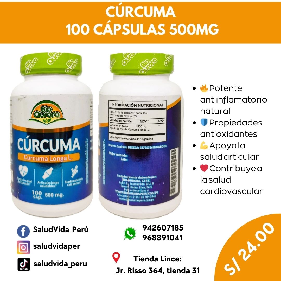 CÚRCUMA 500MG 100 CÁPSULAS | Articulaciones, Salud del corazón. - Salud Vida Peru