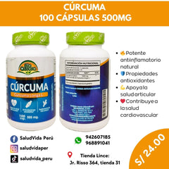 CÚRCUMA 500MG 100 CÁPSULAS | Articulaciones, Salud del corazón. - Salud Vida Peru