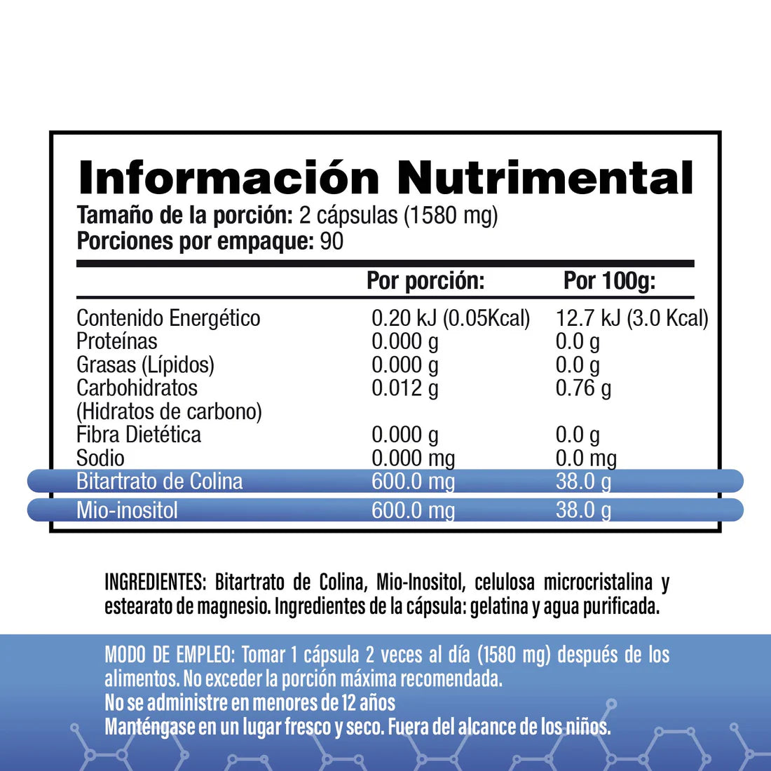 Colina e Inositol 180 Cápsulas