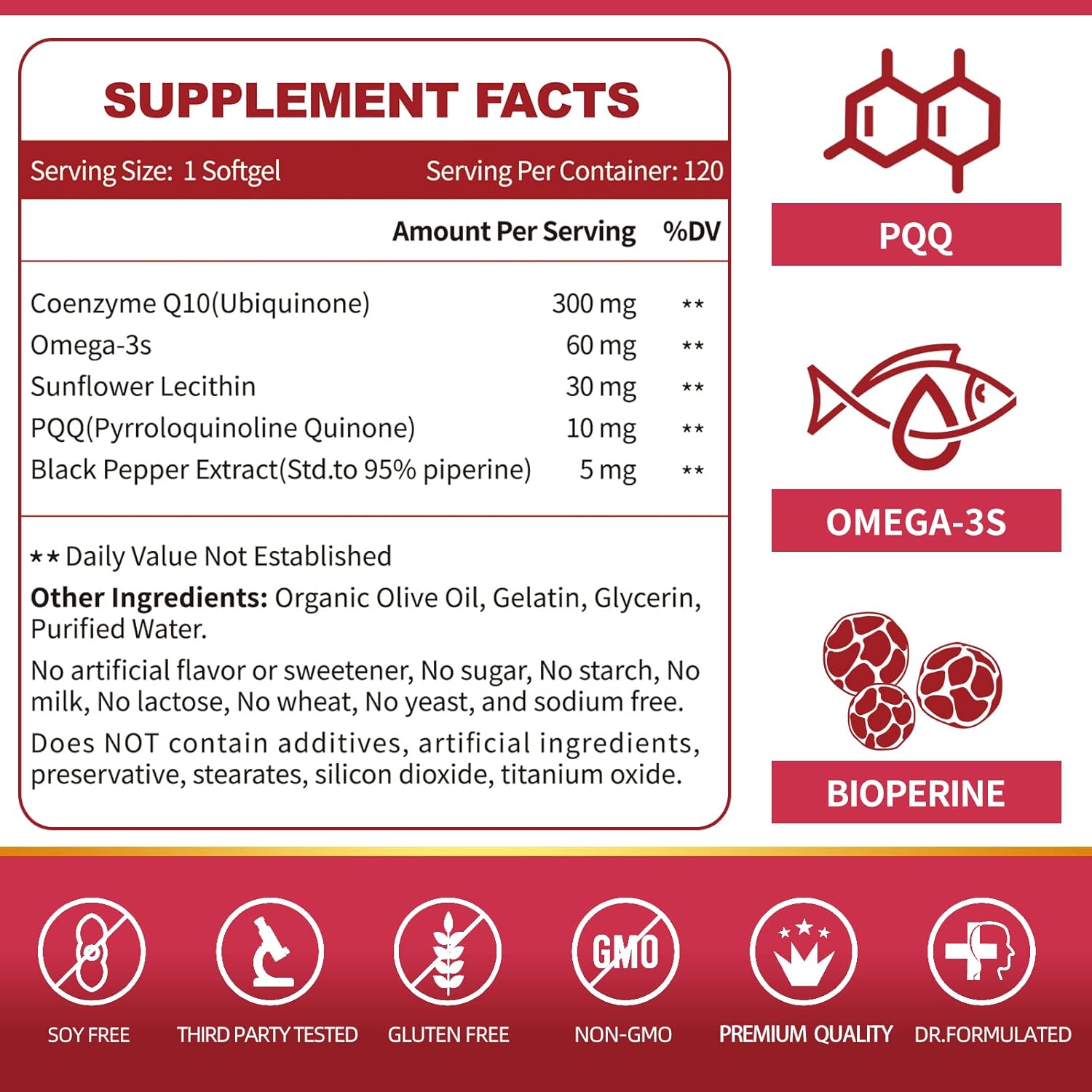 COQ-10 300MG. 120 CÁPSULAS | Presión arterial alta , Rendimiento físico, Antioxidante.