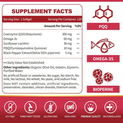 COQ-10 300MG. 120 CÁPSULAS | Presión arterial alta , Rendimiento físico, Antioxidante.