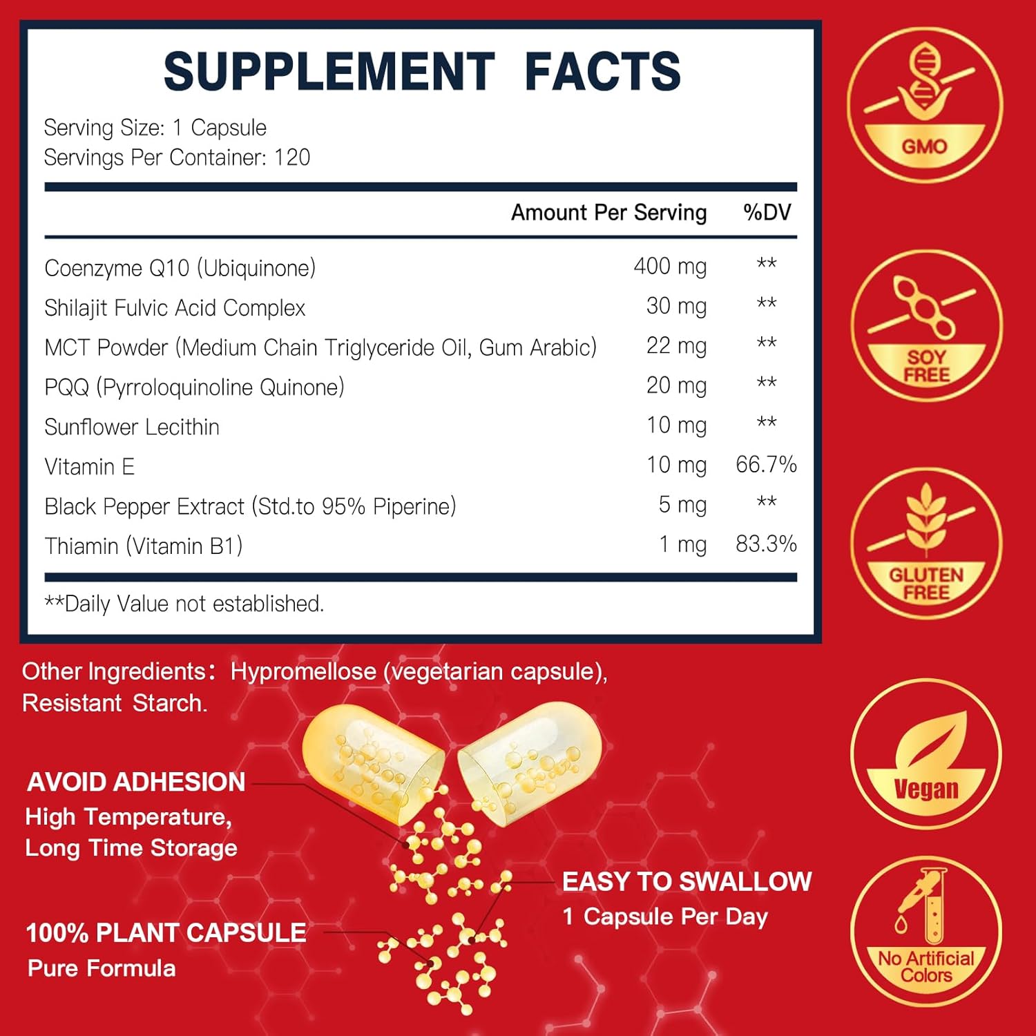 COQ-10  400MG. 120 CÁPSULAS | Presión arterial alta , Rendimiento físico, Antioxidante.