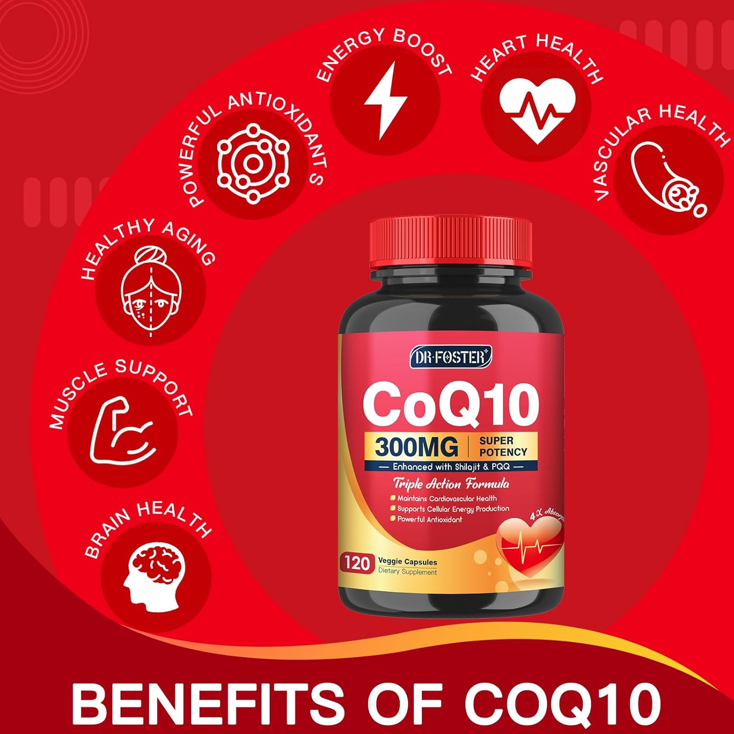 COQ-10 300MG. 120 CÁPSULAS | Presión arterial alta , Rendimiento físico, Antioxidante.