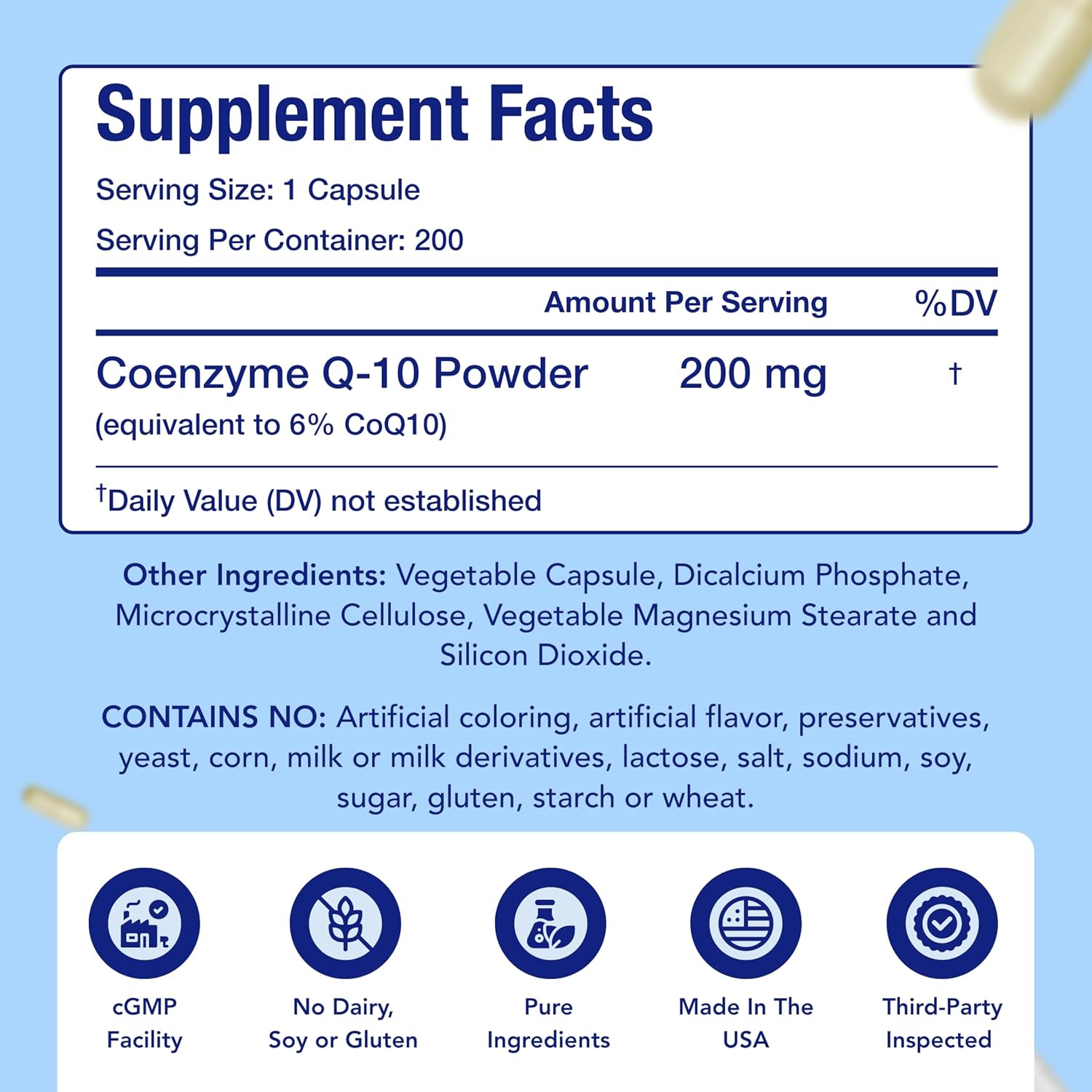 COQ-10 200mg. 200 cáps. | Presión arterial alta , Rendimiento físico, Antioxidante.