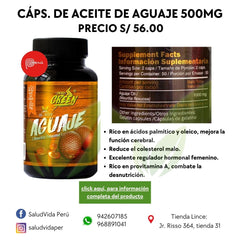 Aguaje aceite premium en cápsulas 500 mg | 100 cápsulas blandas