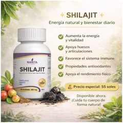 Shilajit 500mg. 100 CÁPSULAS | Antioxidante, Articulaciones, Fertilidad, Testosterona, Desintoxicante.