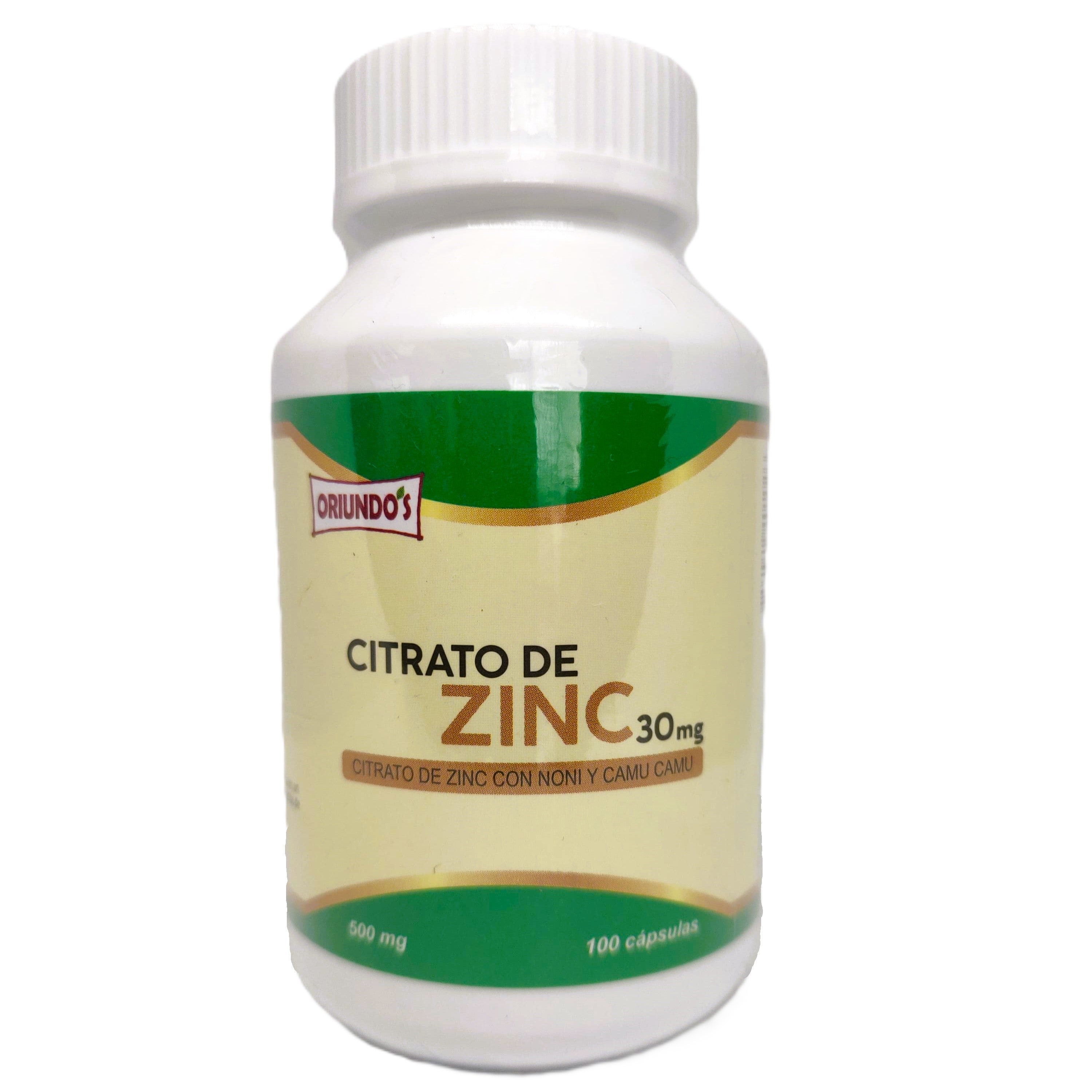 CITRATO DE ZINC 30MG 100 CÁPSULAS | Apoyo inmunológico, Cicatrices, Acné, Cabello, Antioxidante.