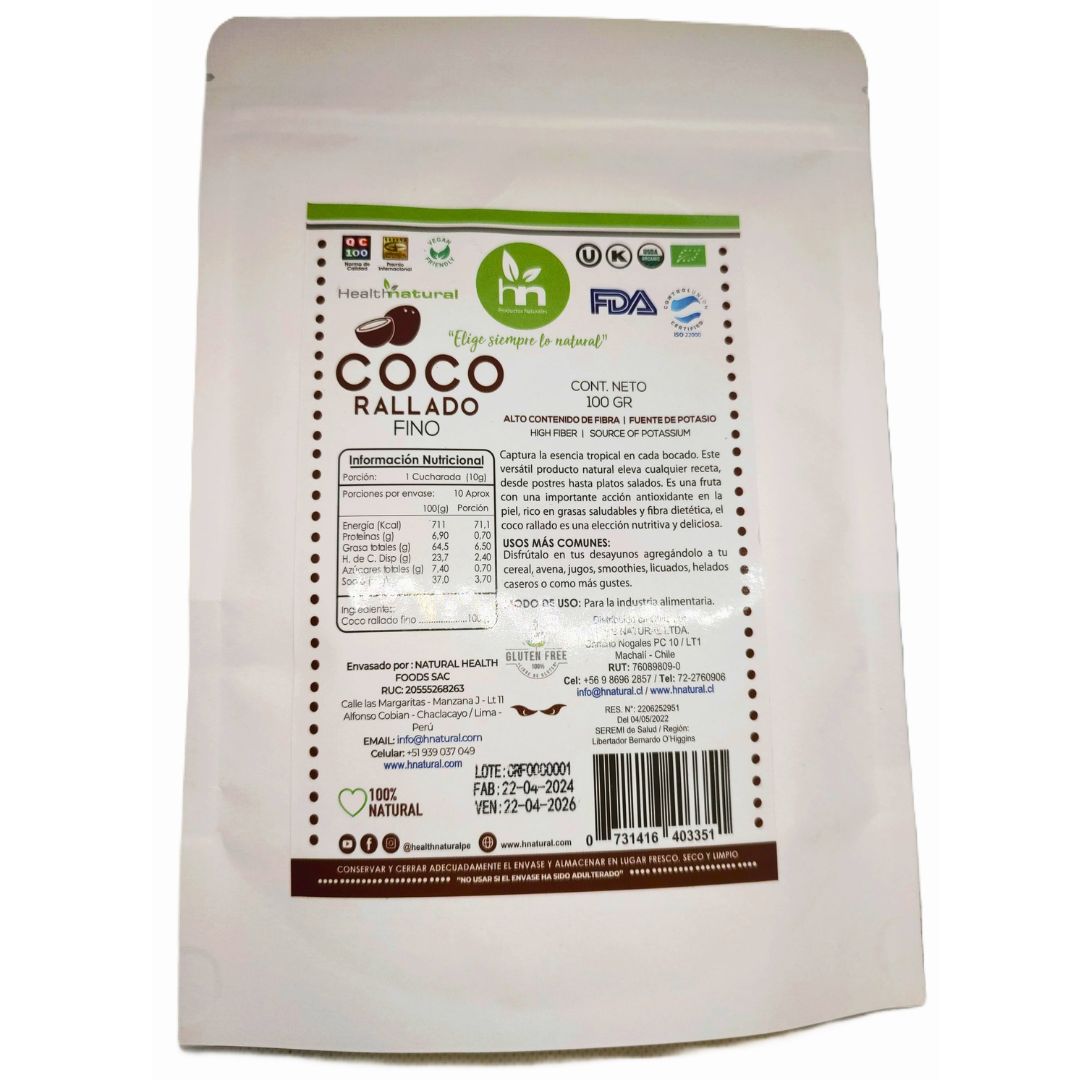 Coco Rallado Orgánico Fino  100grs.