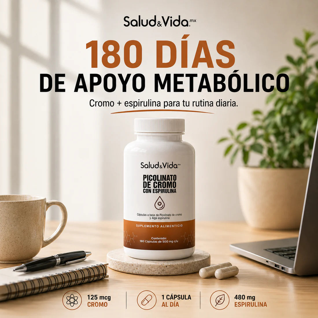 Picolinato de Cromo con Espirulina 180 Cápsulas