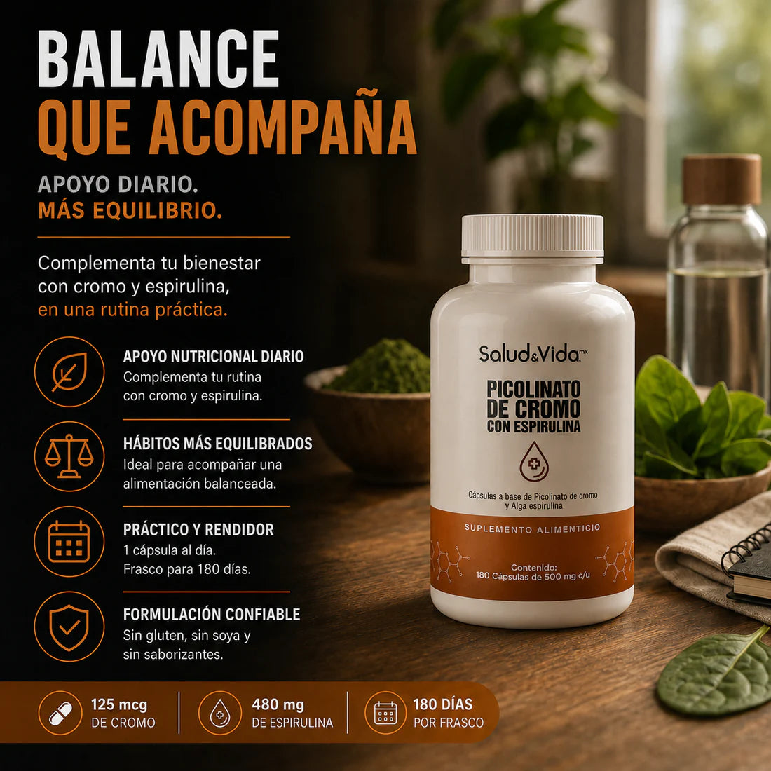 Picolinato de Cromo con Espirulina 180 Cápsulas