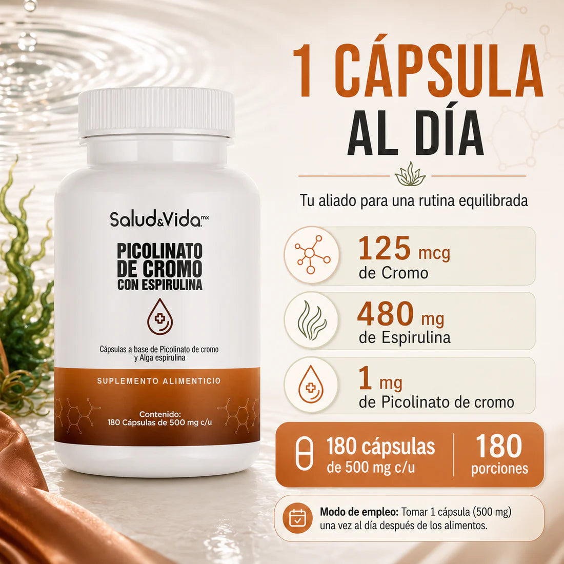Picolinato de Cromo con Espirulina 180 Cápsulas