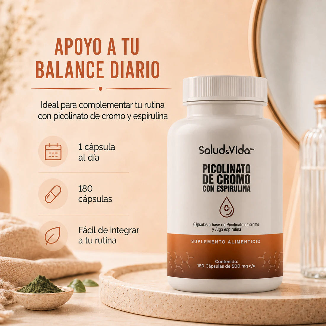 Picolinato de Cromo con Espirulina 180 Cápsulas